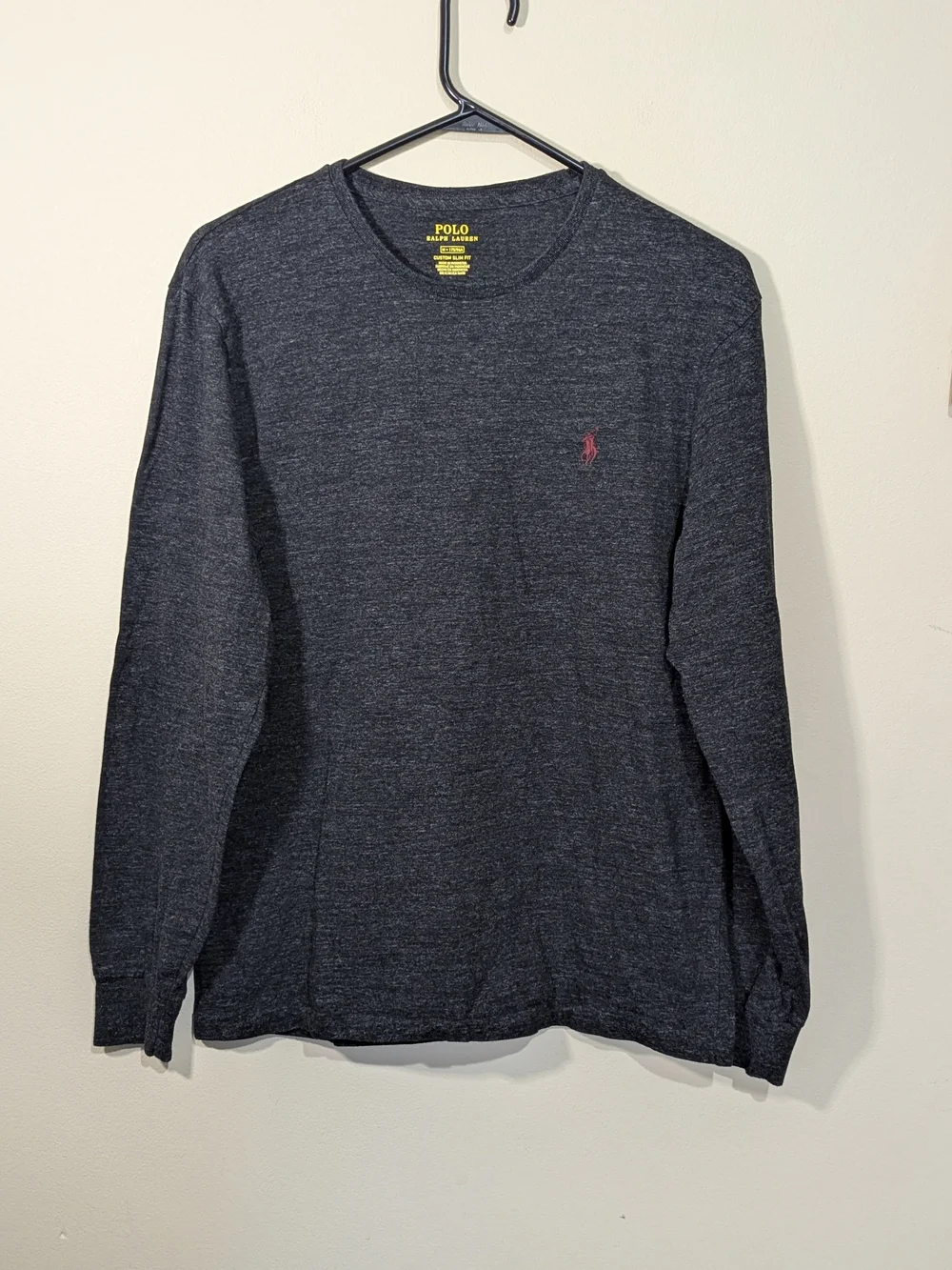 Polo by Ralph Lauren Charcoal Heather Long-Sleeve Crew Tee with Red Pony